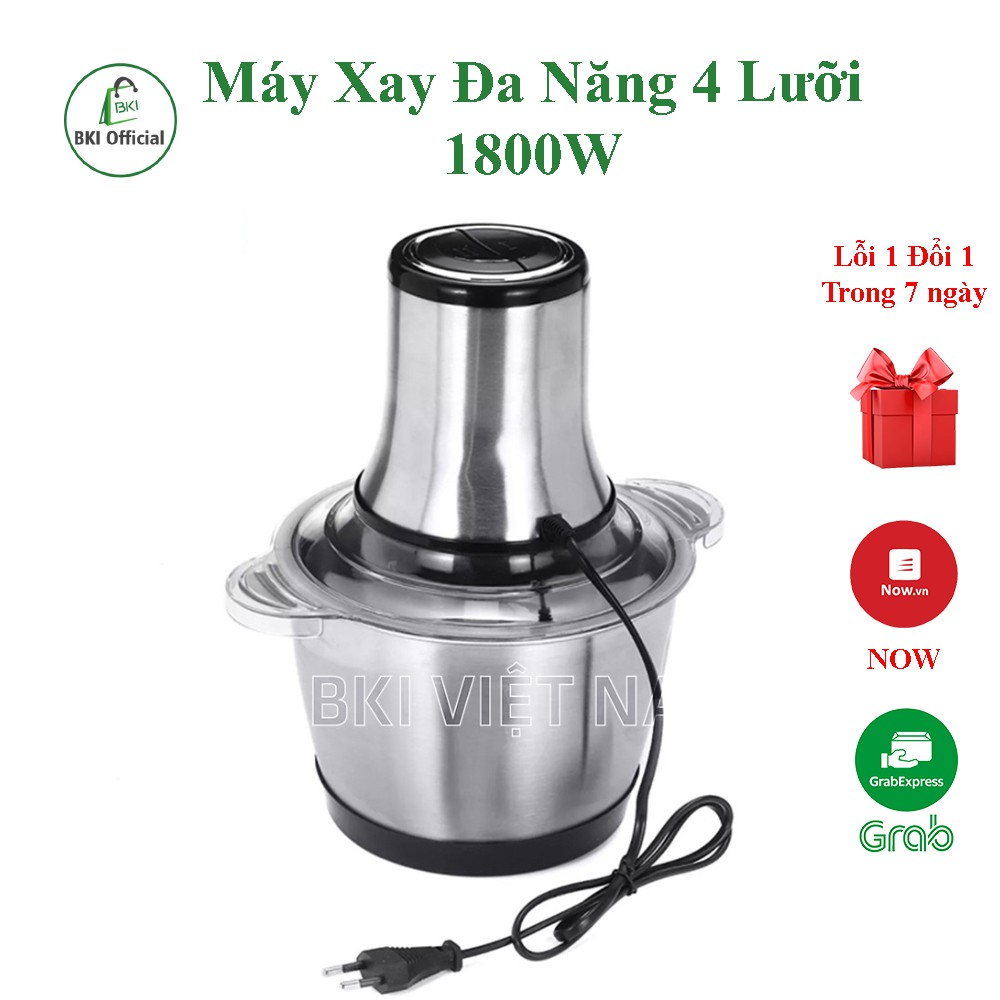 Máy Xay Thịt Cối Inox 4 Lưỡi Không Rỉ Đa Năng 1800W, Xay thịt, xay tỏi ới, xay rau củ quả, BẢO HÀNH 3 THÁNG!