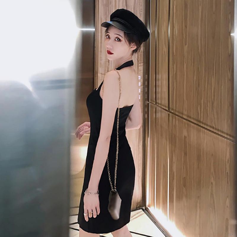 Đầm hai dây cổ vuông màu trơn thiết kế hở lưng phong cách quyến rũ