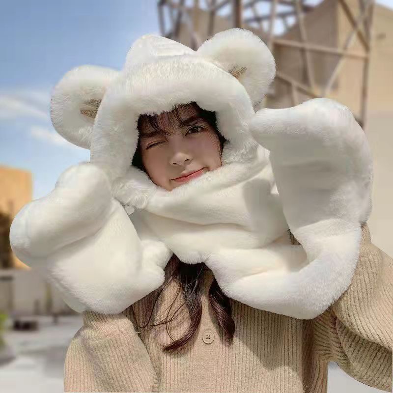 Mũ, Khăn Choàng, Găng Tay Giữ Ấm Hình Gấu Giữ Ấm Cho Nữ.