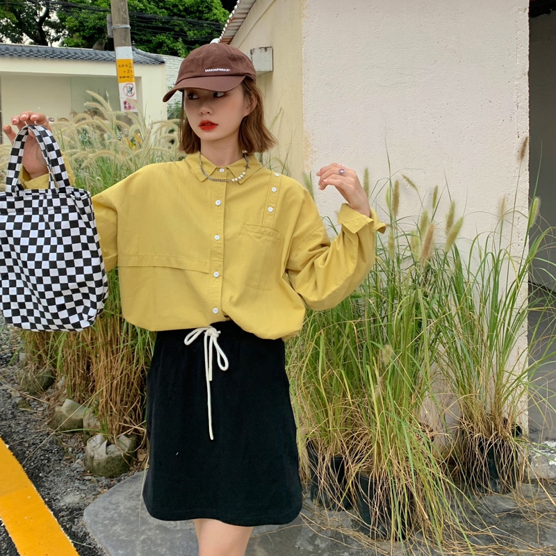 SUXI Áo sơ mi tay dài dáng rộng phong cách Hàn Quốc thời trang dành cho nữ