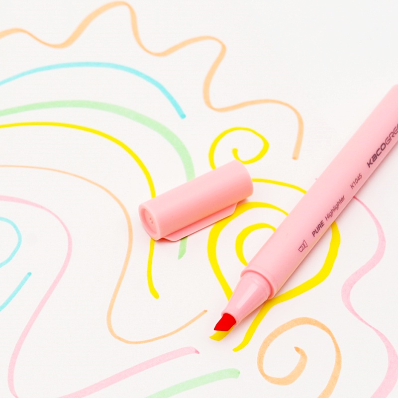 Bộ 05 bút Highlight Plastic KACO Green Macron Highlighter K1045 Pastel đánh dấu mẫu mới chính hãng