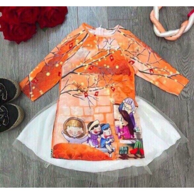 Sét áo dài cách tân bé gái gồm áo + mấn xoắn + chân váy voan 2 lớp (khách đặt thêm set mẹ thì inbox shop ạ)