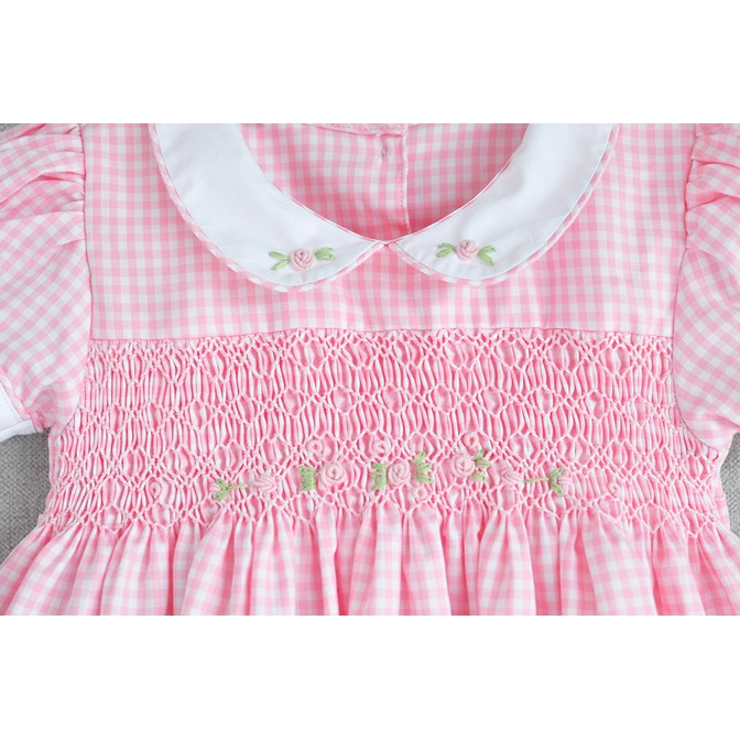 Đầm smock caro hồng - pink smocked dress