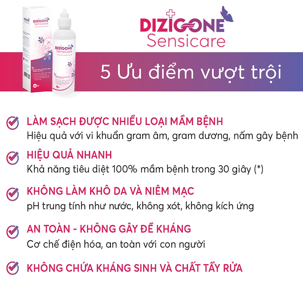 Dung dịch vệ sinh phụ nữ Dizigone Sensicare 300ml - Hết ngứa, khí hư, mùi hôi chỉ từ 2 ngày