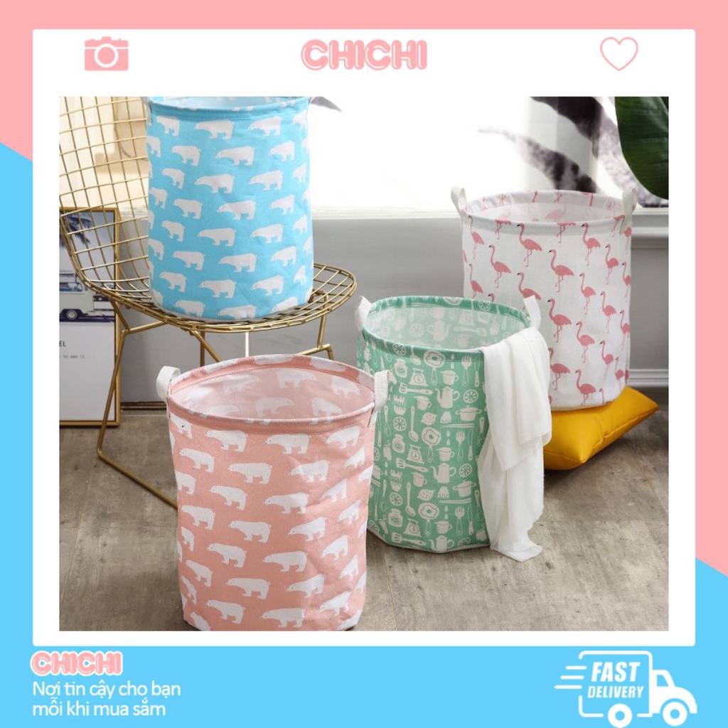 Giỏ đựng quần áo vải canvas gấp gọn túi vải đựng đồ đa năng chống thấm ChiChi TV05