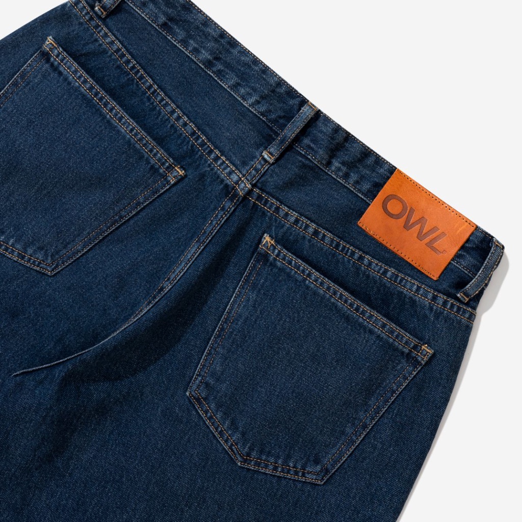 OWL BRAND® BLANK RELAX SHORT JEANS - Quần Short nam Jean ống rộng / Xanh đậm
