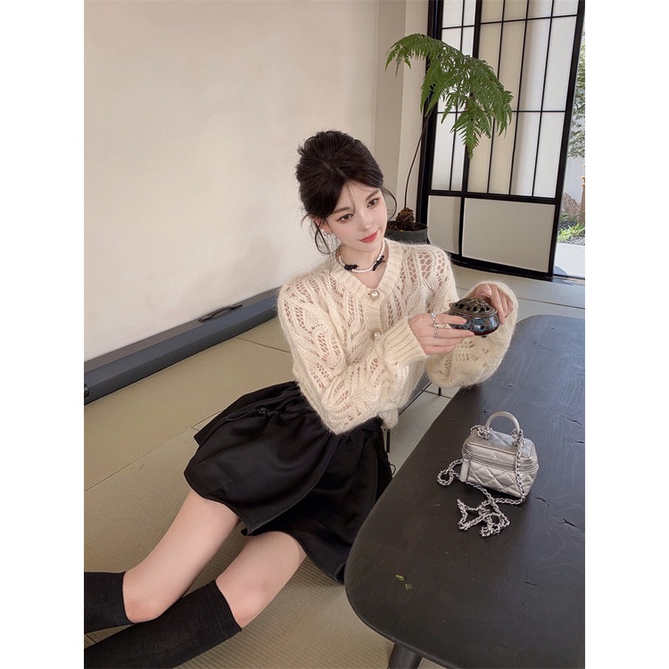 Áo len hoa chìm trắng tiểu thư Forgirl dài tay điệu đà