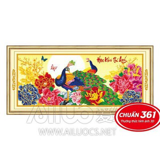 Tranh Thêu Chữ Thập Hoa Khai Phú Quý - Khổng Tước Mẫu Đơn < 53373 > Chưa Thêu