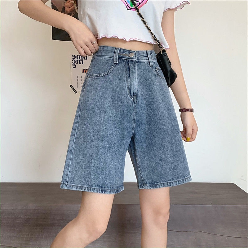 Quần Short Denim Lưng Cao Ống Rộng Thời Trang Mùa Hè Cho Nữ