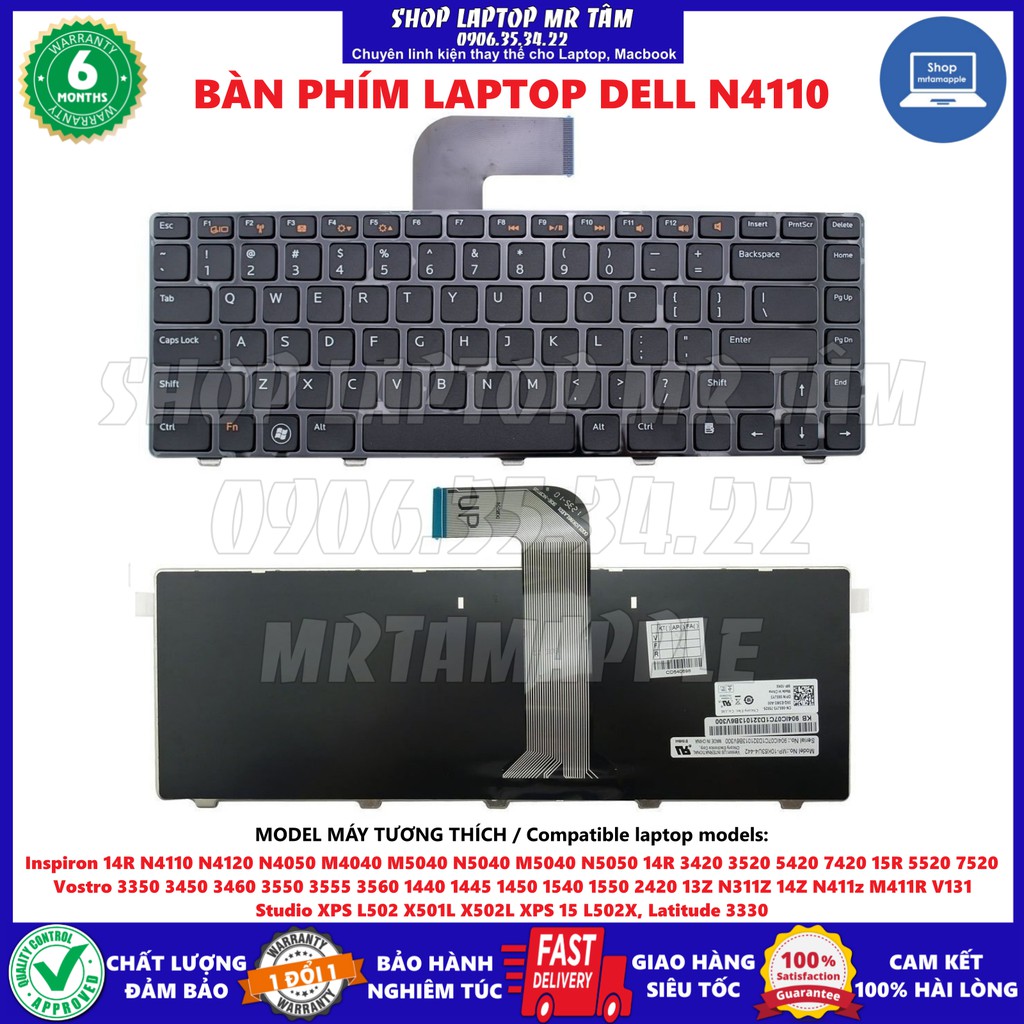 (KEYBOARD) BÀN PHÍM LAPTOP DELL N4110  dùng cho Inspiron 14R N4110 N4120 N4050 M4040 M5040 N5040 M5040 N5050 14R 3420