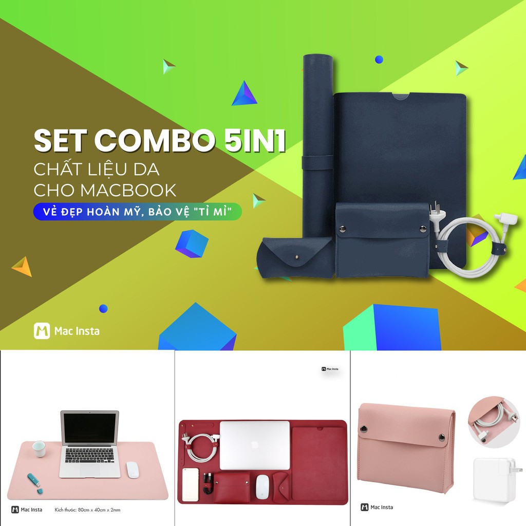 SET COMBO 5IN1 CHẤT LIỆU DA CHO MACBOOK: VẺ ĐẸP HOÀN MỸ, BẢO VỆ &quot;TỈ MỈ&quot;