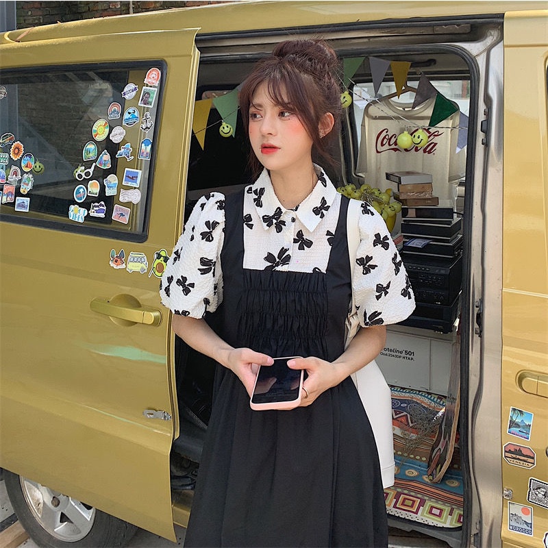 Đầm Dài Giả Hai Lớp Cổ Polo Tay Phồng Thời Trang Mùa Hè Thanh Lịch