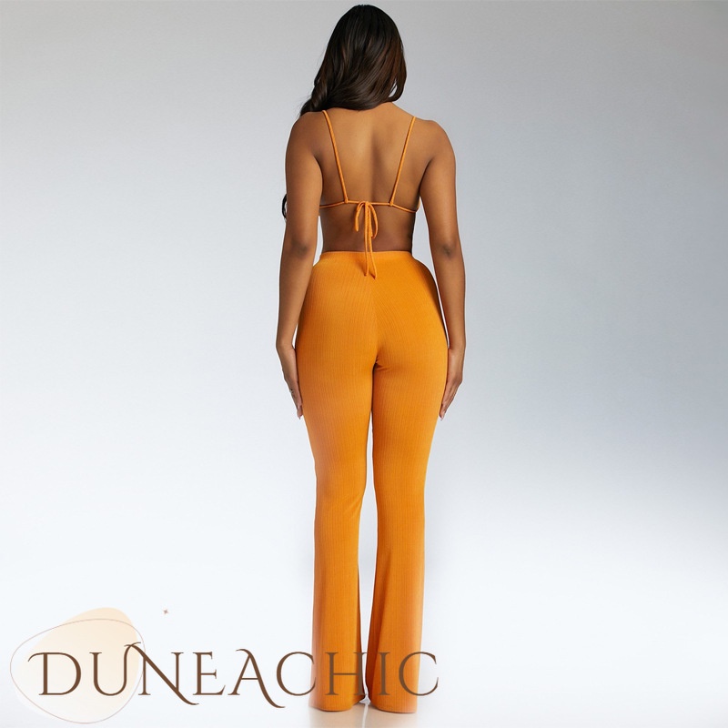 DUNEA Bộ đồ gồm áo ngắn không tay + quần ống loe thời trang quyến rũ cho nữ