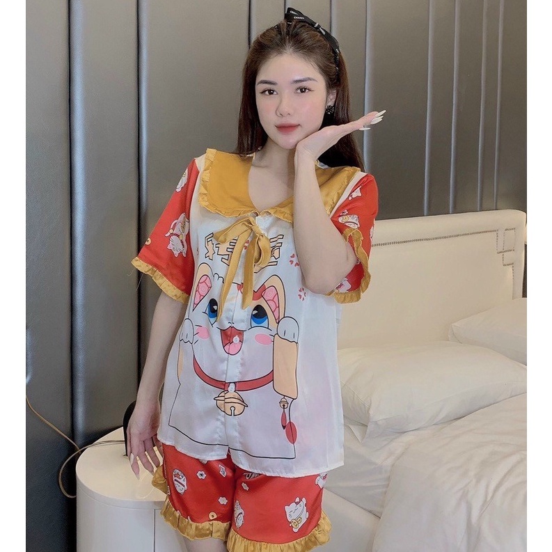 Pijama Lụa LATIN Mẫu hot 2021 Tay Bèo quần ngắn Form dưới 60 kí | BigBuy360 - bigbuy360.vn