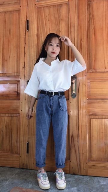 [ Rẻ Vô Địch Sơ Mi Trắng Tay Lỡ Form Rộng