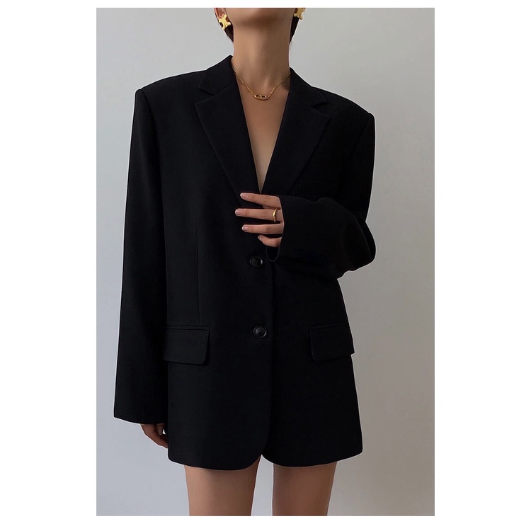 Áo khoác vest oversize blazer màu đen dáng rộng cỡ lớn thời trang xuân thu  phong cách Hàn Quốc cho nữ