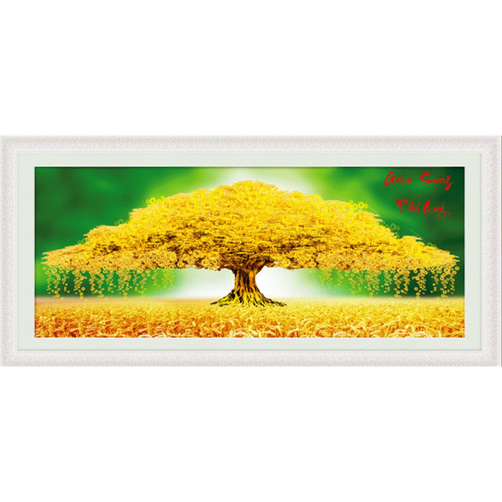 Tranh Thêu Chữ Thập CÂY TIỀN VÀNG TÀI LỘC. Kích Thước: 92cm x 41cm