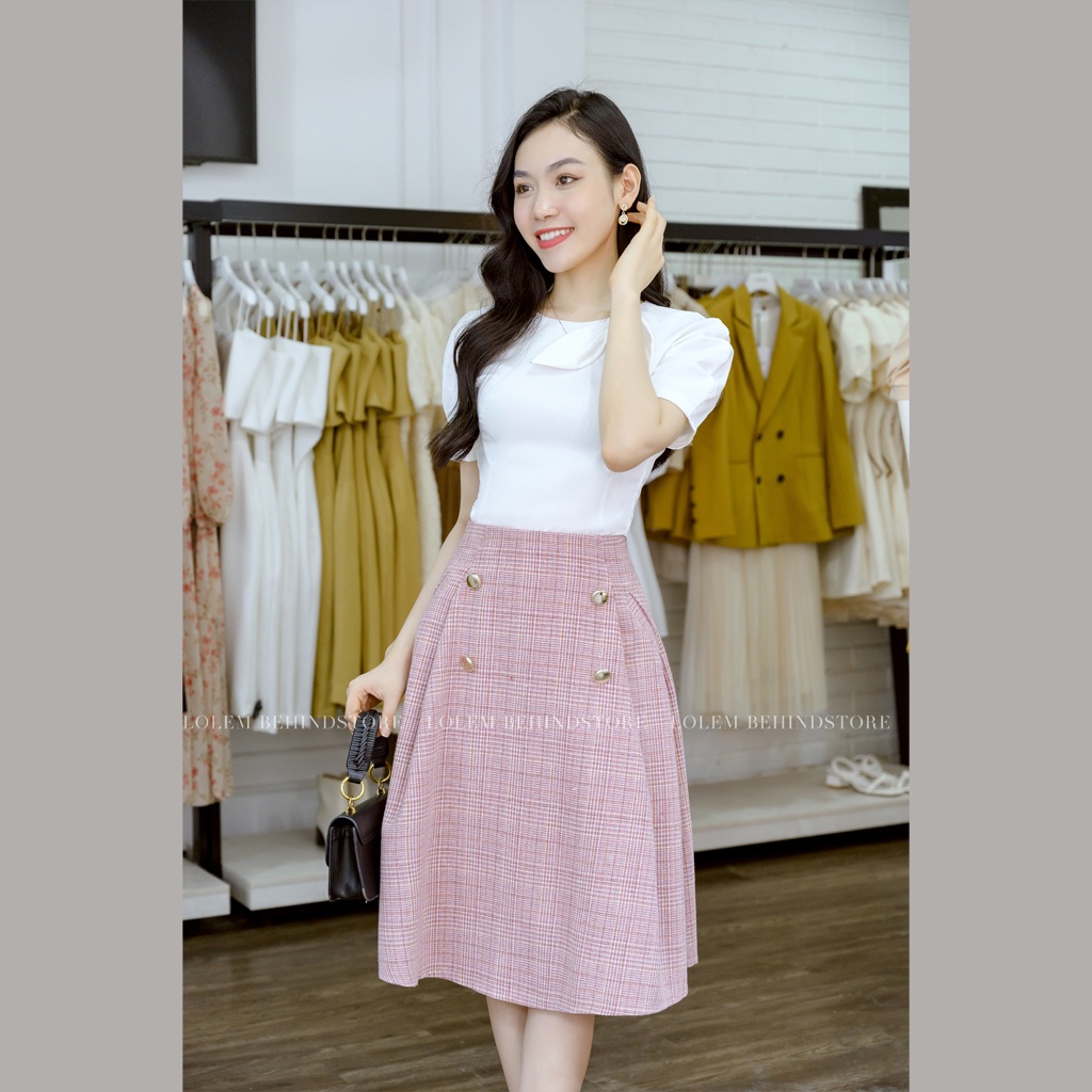Áo sơ mi nữ công sở tay ngắn LOLEM Behind Store cổ tròn gắn nơ cách điệu đính đá sang trọng - Ak1119