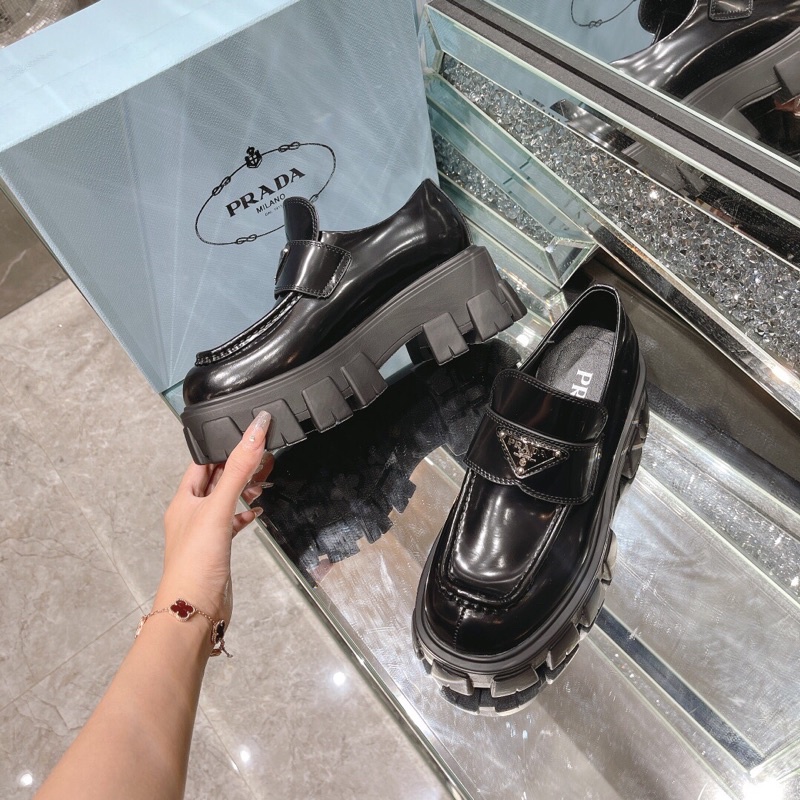 Giày oxford nữ da thật mẫu mới thương hiệu Prada-Monolith cao cấp có 2 màu