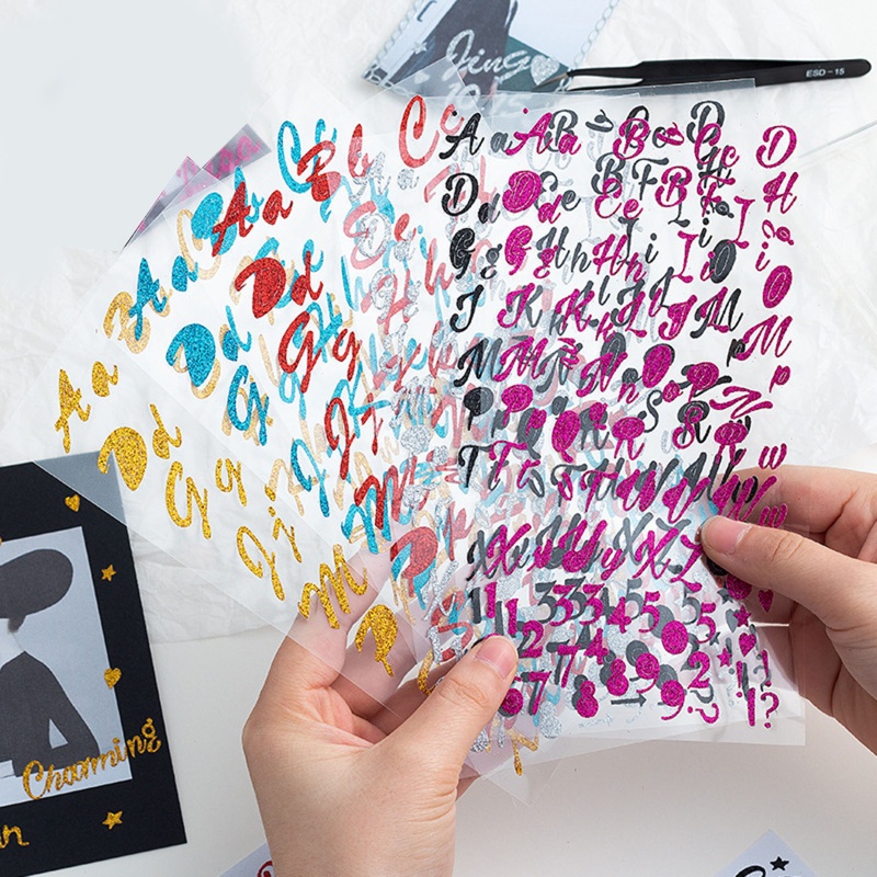 Sa Miếng Dán Trang Trí Sổ Tay Hình Chữ Cái Và Số Phối Kim Tuyến Lấp Lánh