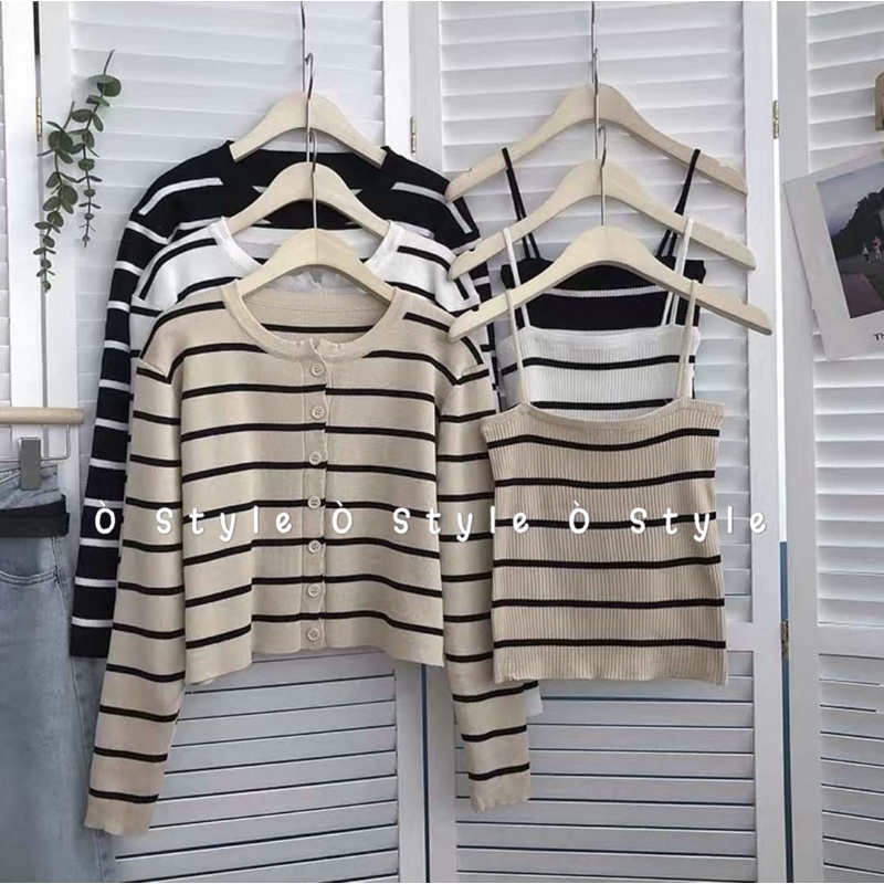 Set áo len sọc hai dây