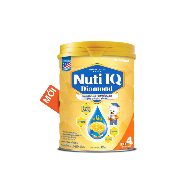Sữa Nuti IQ Diamond 4 900g DHA & HMO (trẻ từ 2 tuổi trở lên)
