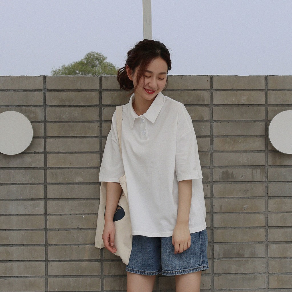 Áo polo nữ I Áo phông, thun có cổ I unisex dáng rộng cotton basic cực xinh | BigBuy360 - bigbuy360.vn