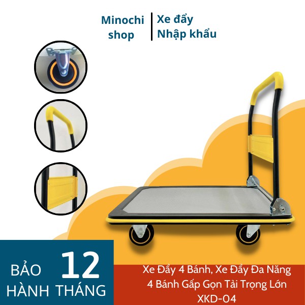 Xe Đẩy Hàng Gấp Gọn Xe Kéo Tay 4 Bánh 2 Chiều Nhập Khẩu Tải trọng Lớn 150kg-XKD04