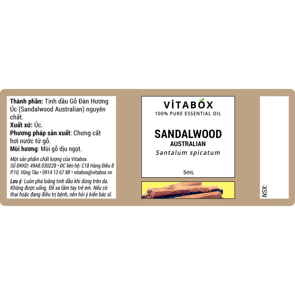 Tinh Dầu Gỗ Đàn Hương Úc (Sandalwood Australian) - 100% Thiên Nhiên Nguyên Chất - Vitabox Natural Essential Oil