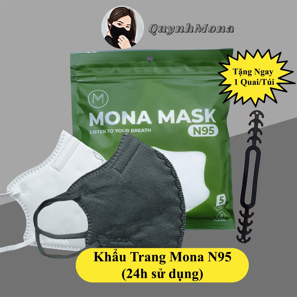 Khẩu Trang N95 MONA MASK Quynhmona 5 Lớp Kháng Khuẩn Chống Bụi Mịn 95% Chống Đau Tai Việt Nam