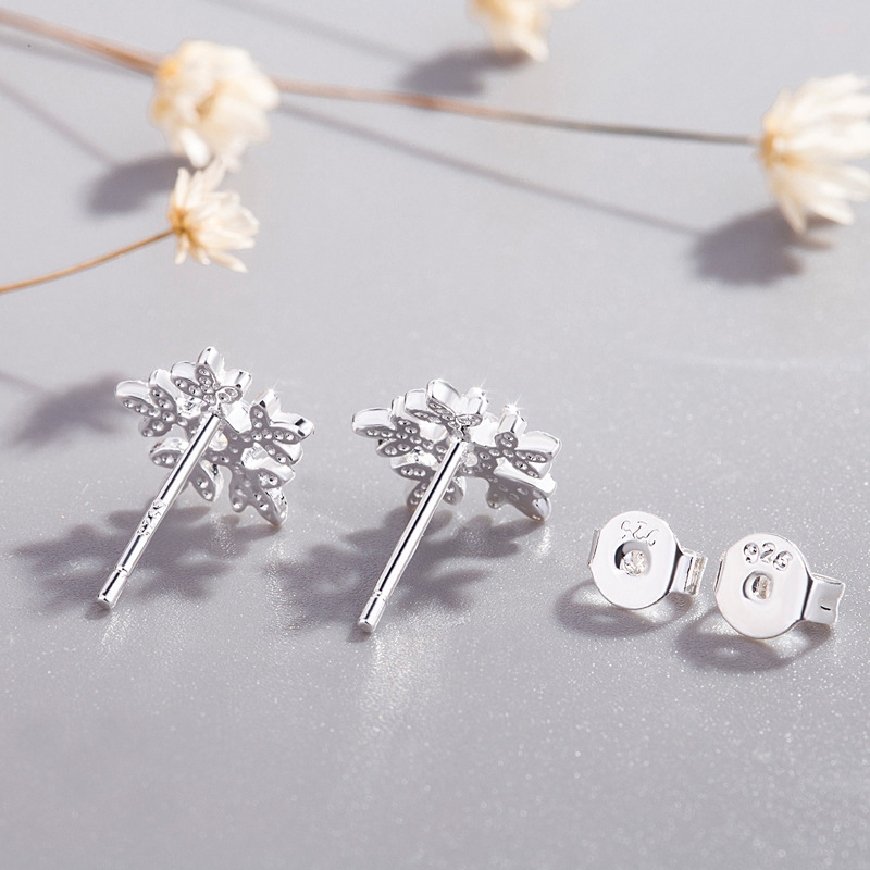 Khuyên tai bạc S925 đính đá zircon hình hoa tuyết chống dị ứng thời trang Hàn Quốc
