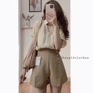 Áo sơ mi nữa ngắn tay chất lanh lụa mát form rộng cổ bẻ v