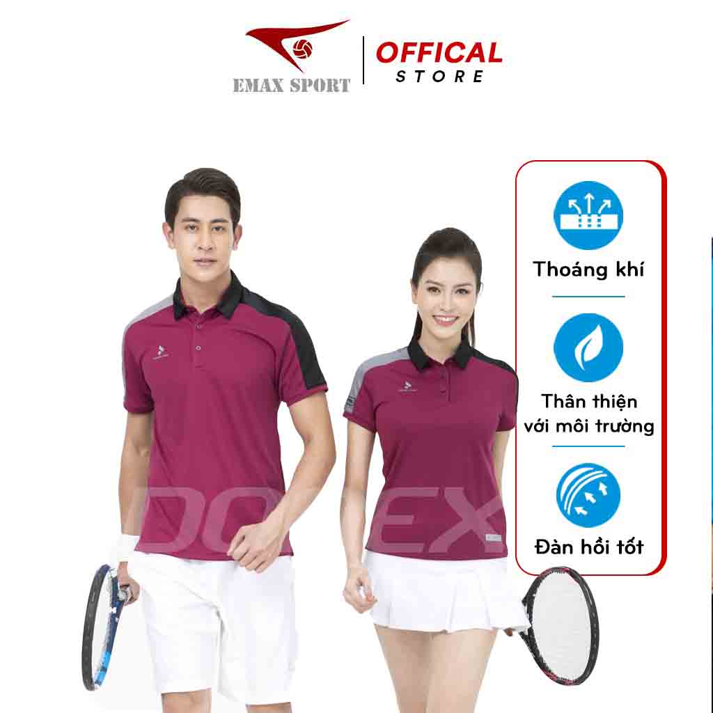 Áo tennis cổ trụ Nam Nữ Donexpro, Vải thun mè caro thoáng khí, co giãn tốt MC- 9034 - AC- 3634 - đỏ đô