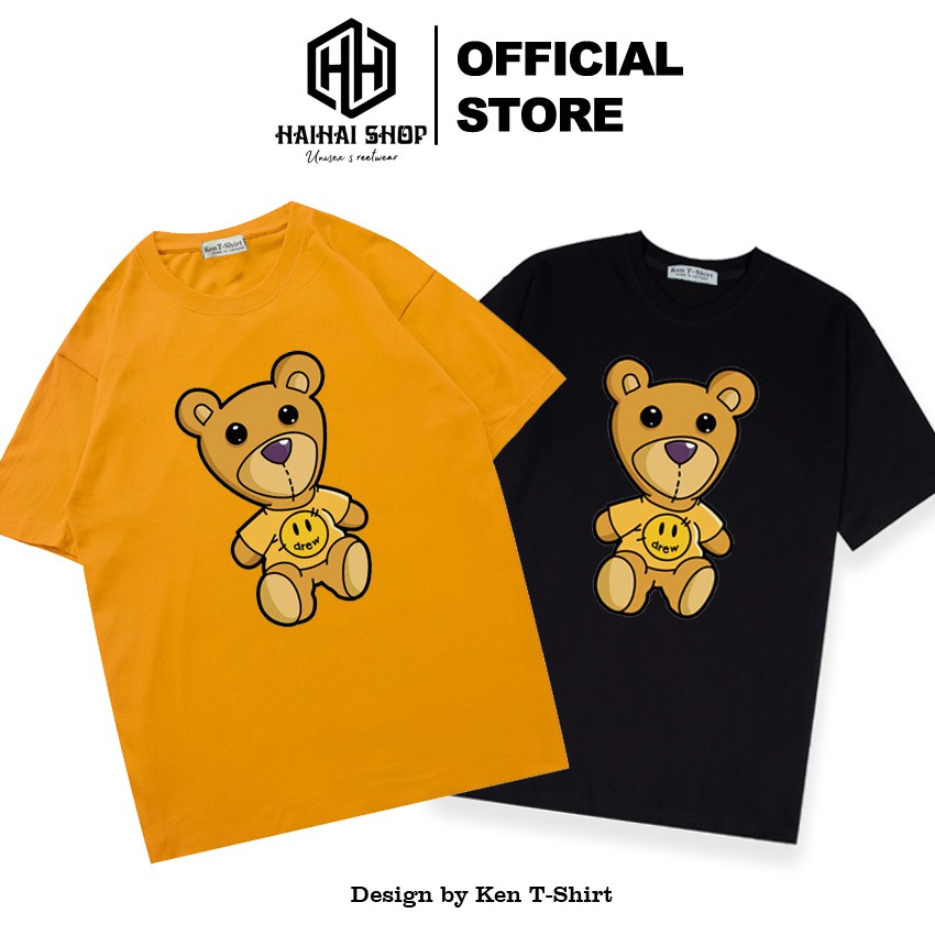 Áo Thun Đôi Nam Nữ Gấu Drew Cotton 75% Form Rộng Unisex Nam Nữ Đẹp.