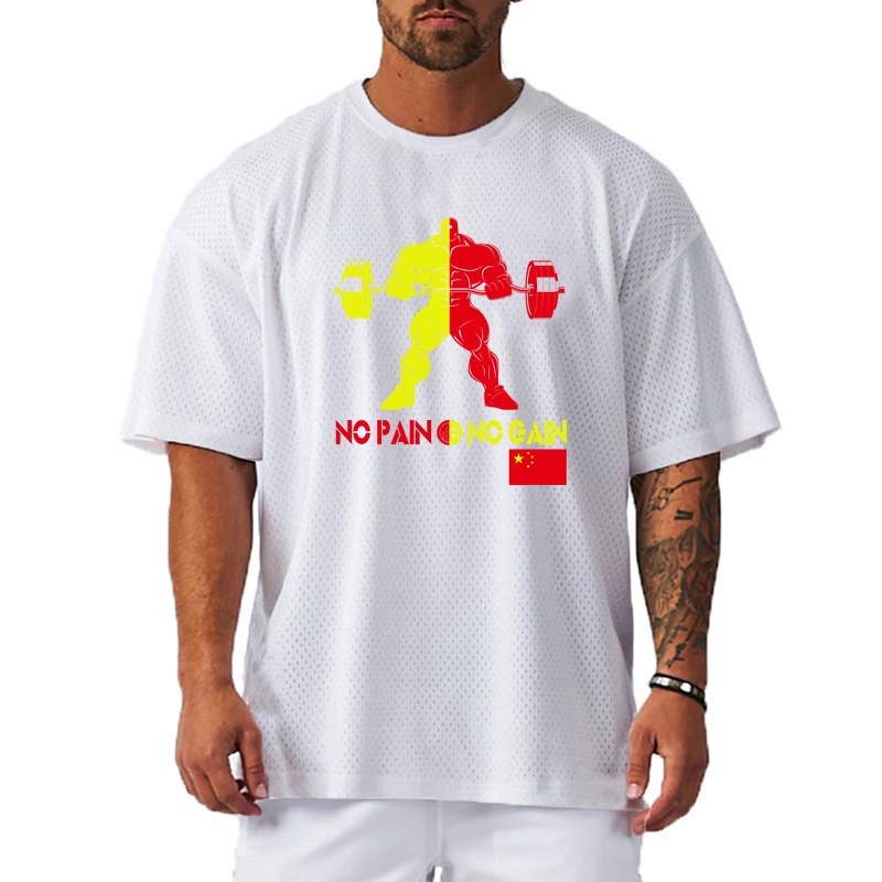 Áo Thun Cổ Tròn Cỡ Lớn Phối Lưới Thoáng Khí Nhanh Khô In Họa Tiết Thời Trang Mùa Hè 2022 Cho Nam