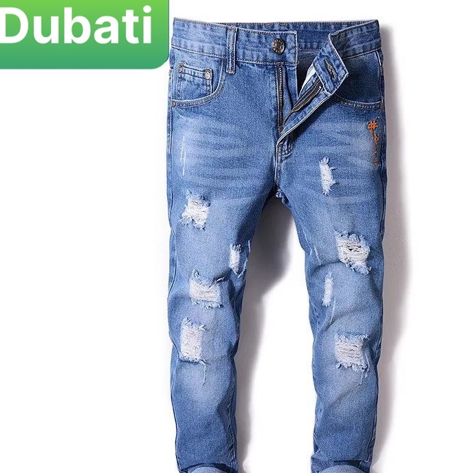 QUẦN JEAN NAM XANH CHẤT BÒ RÁCH GỐI CÁ TÍNH CAO CẤP- DB 1900- DUBATI FASHION