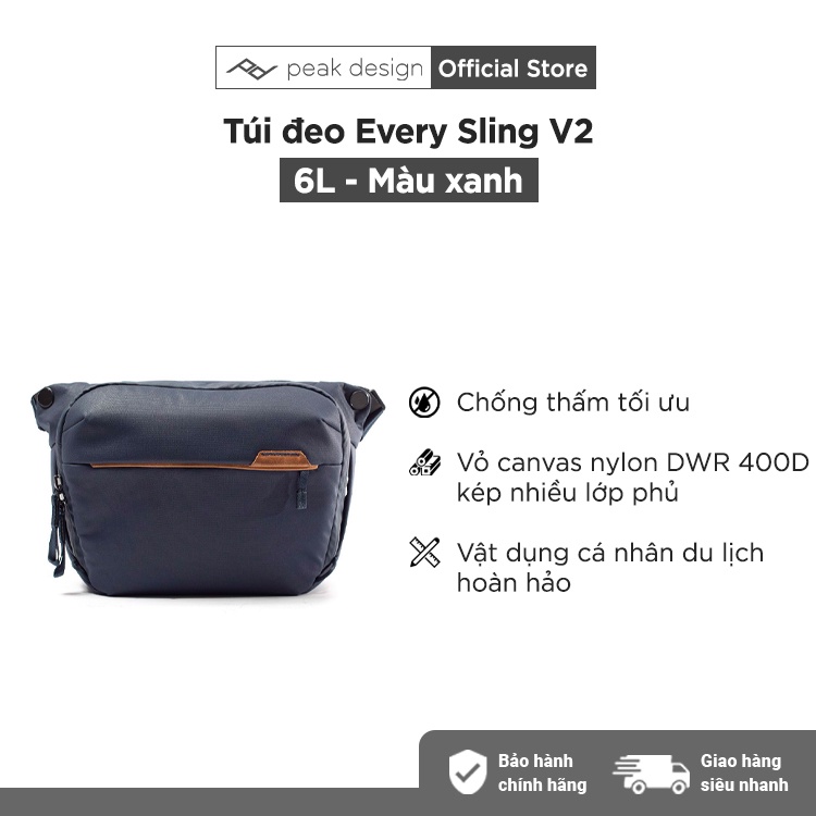 Túi Đeo Máy Ảnh Cao Cấp Peak Design Everyday Sling v2 - 6L - Xanh - Hàng chính hãng