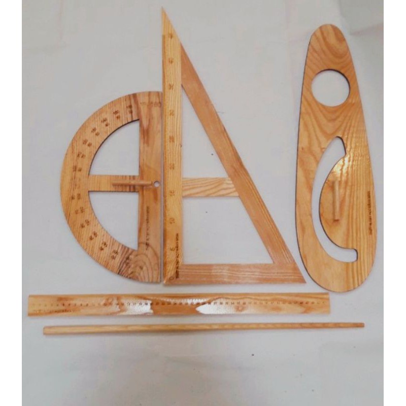 Thước đo độ hình học gỗ sồi, phun PU cho giáo viên