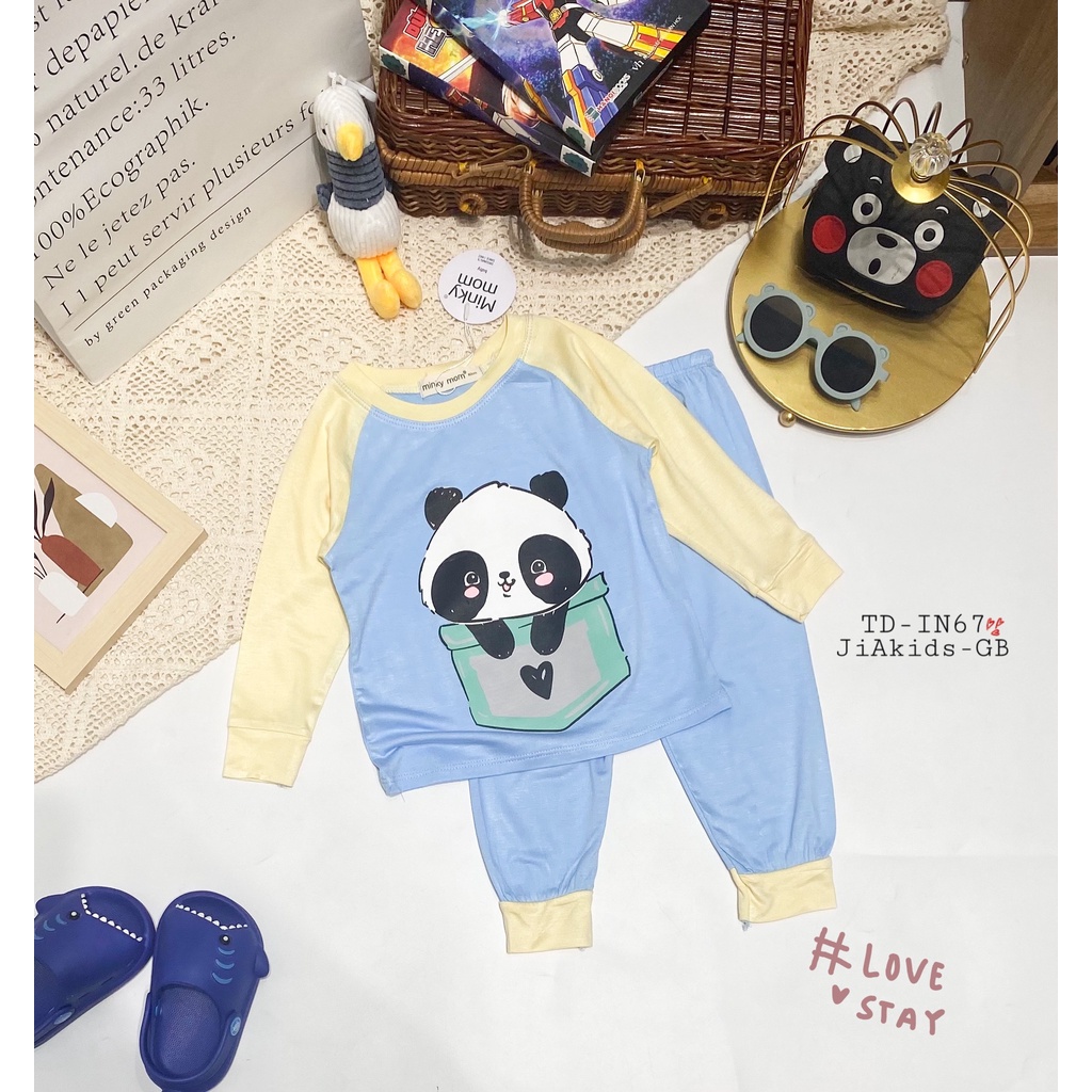 Bộ Dài Tay MINKY MOM THUN LẠNH Giáp Năng Phối Màu Bo In Hình Dễ Thương Cho Bé TD-IN67