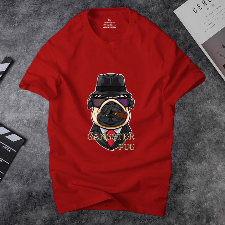 Áo thun nam cổ tròn Depstyle PT136 in hình Gangster Pug cool ngầu