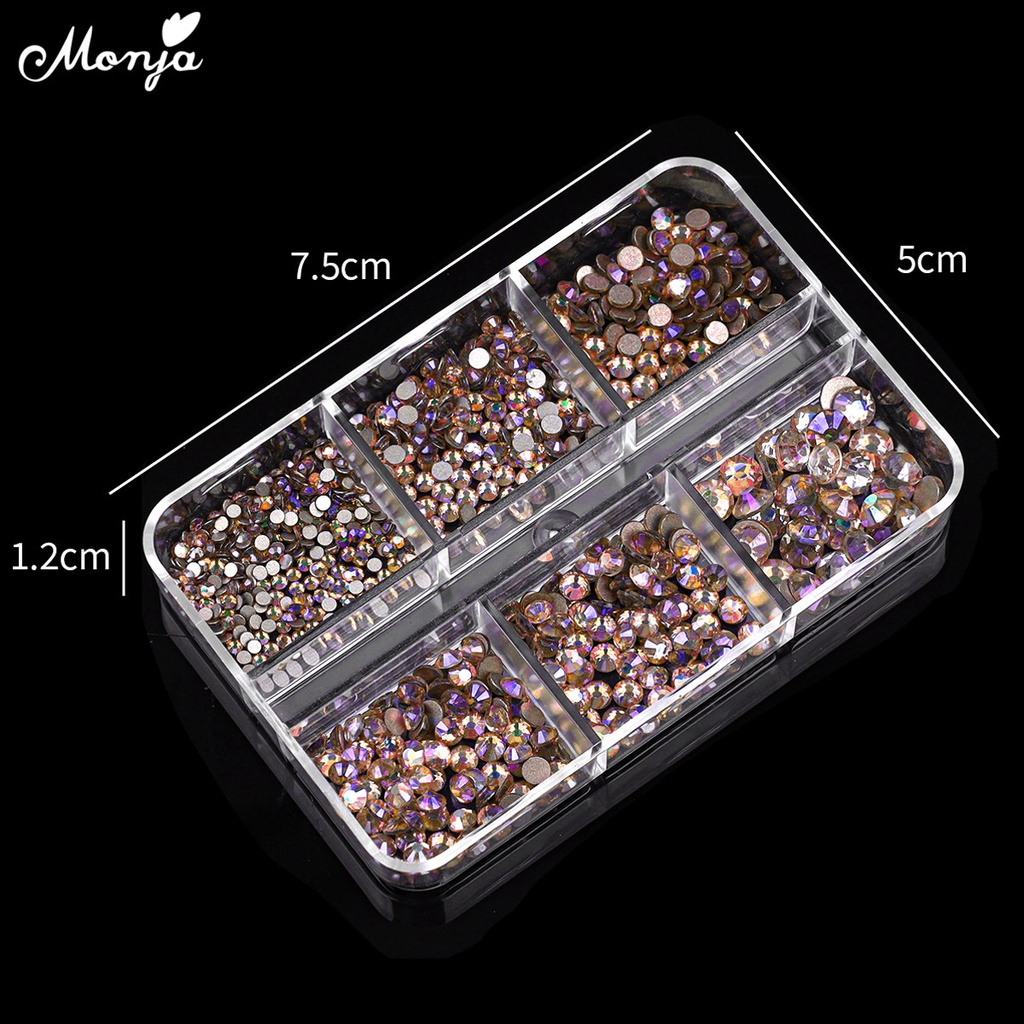 MONJA Hộp 1560 Hạt Đá 3D Lấp Lánh Trang Trí Móng Tay Nghệ Thuật