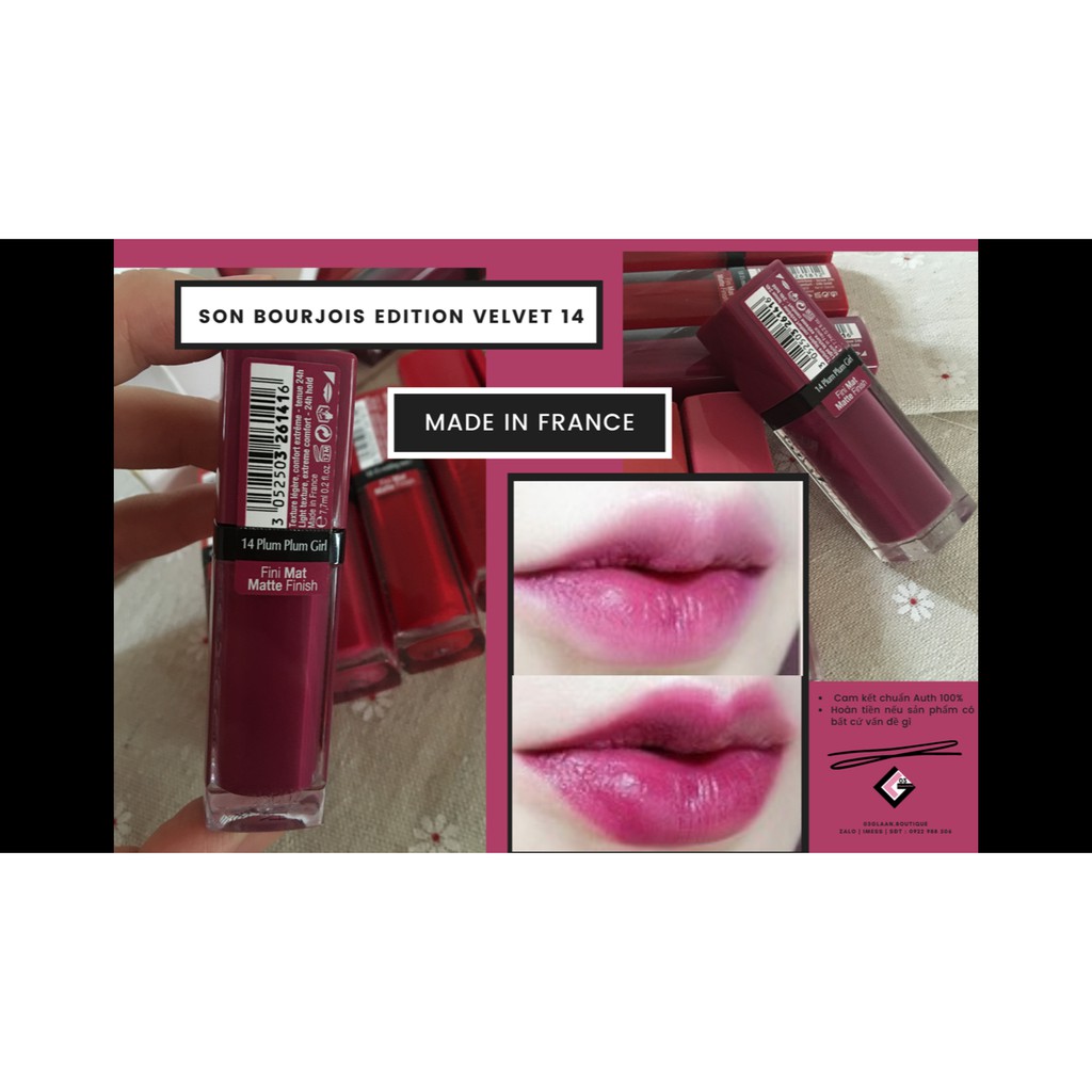 Son BJ Velvet - Bourjois Rouge Edition Velvet Cam Kết Chuẩn Auth màu 02 03 04  09 11 14 18