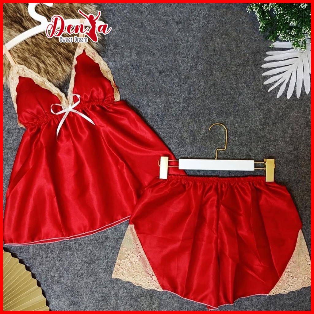 [SIZE40-80KG] Đồ ngủ 2 dây DenYa bigsize chất lụa phi có mút, quần đính ren tam giác xinh xắn, DN5
