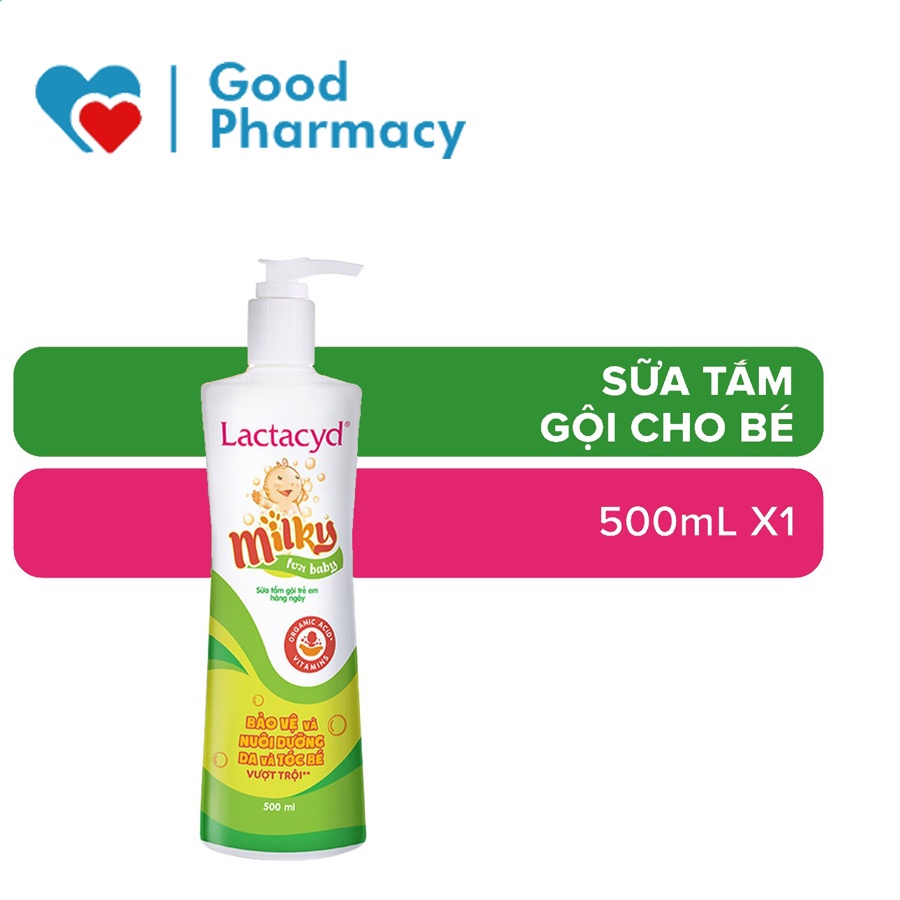 Sữa tắm gội cho bé Lactacyd Milky giúp bảo vệ, nuôi dưỡng da và tóc bé vượt trội - Chai 500ml