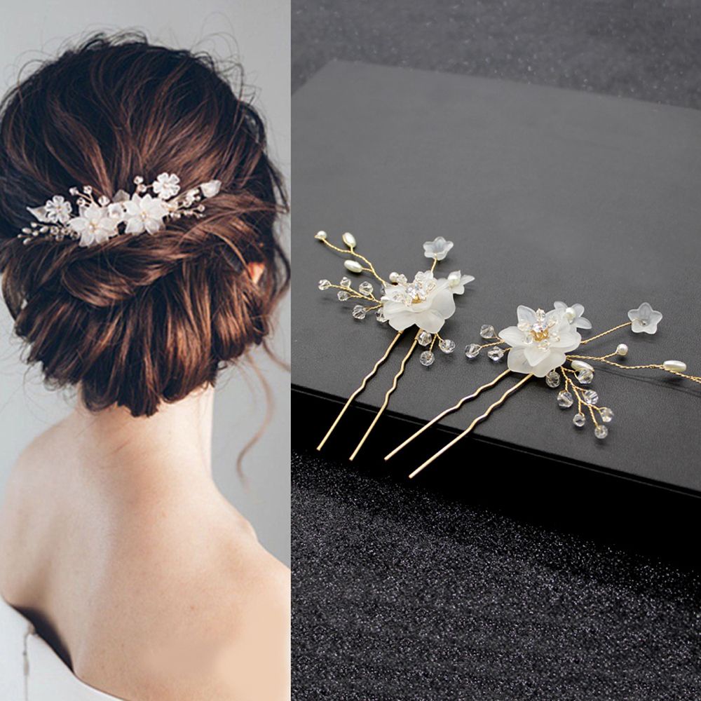 Set 1/ 2/ 3 kẹp tóc đính ngọc trai nhân tạo trang trí tóc cô dâu