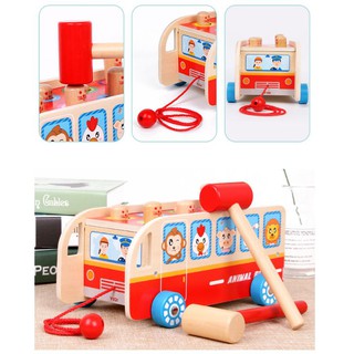 Đồ Chơi Cho Bé 2 Tuổi Xe bus đập chuột gỗ 2 búa IZI TOYS