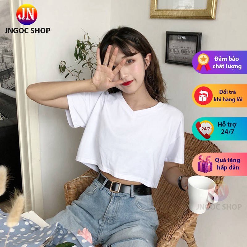 Áo croptop nữ JNgoc Shop tay ngắn cổ tim trẻ trung, Croptop tay ngắn form rộng từ 40 đến 57kg | BigBuy360 - bigbuy360.vn