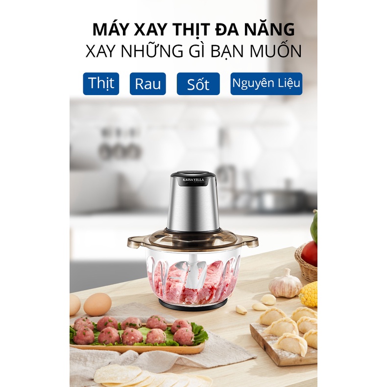 Máy Xay Thịt Đa Năng 2L Cối Thủy Tinh KaisaVilla KV-7014K- Công suất 300W, 4 lưỡi dao inox, xay thịt, rau củ quả đa năng