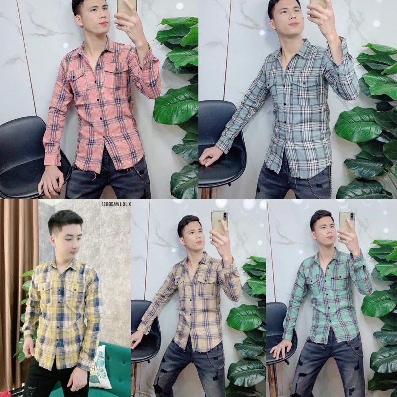 Sơ mi kẻ 2 túi ngực , sơ mi nam kẻ pha màu