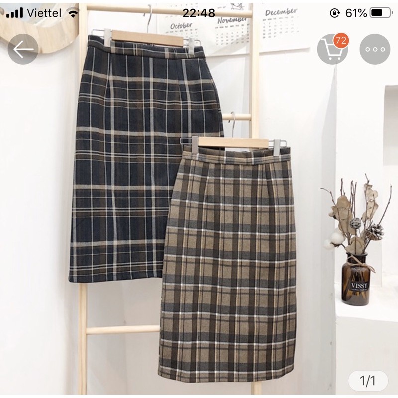 chân váy dạ kẻ nâu
